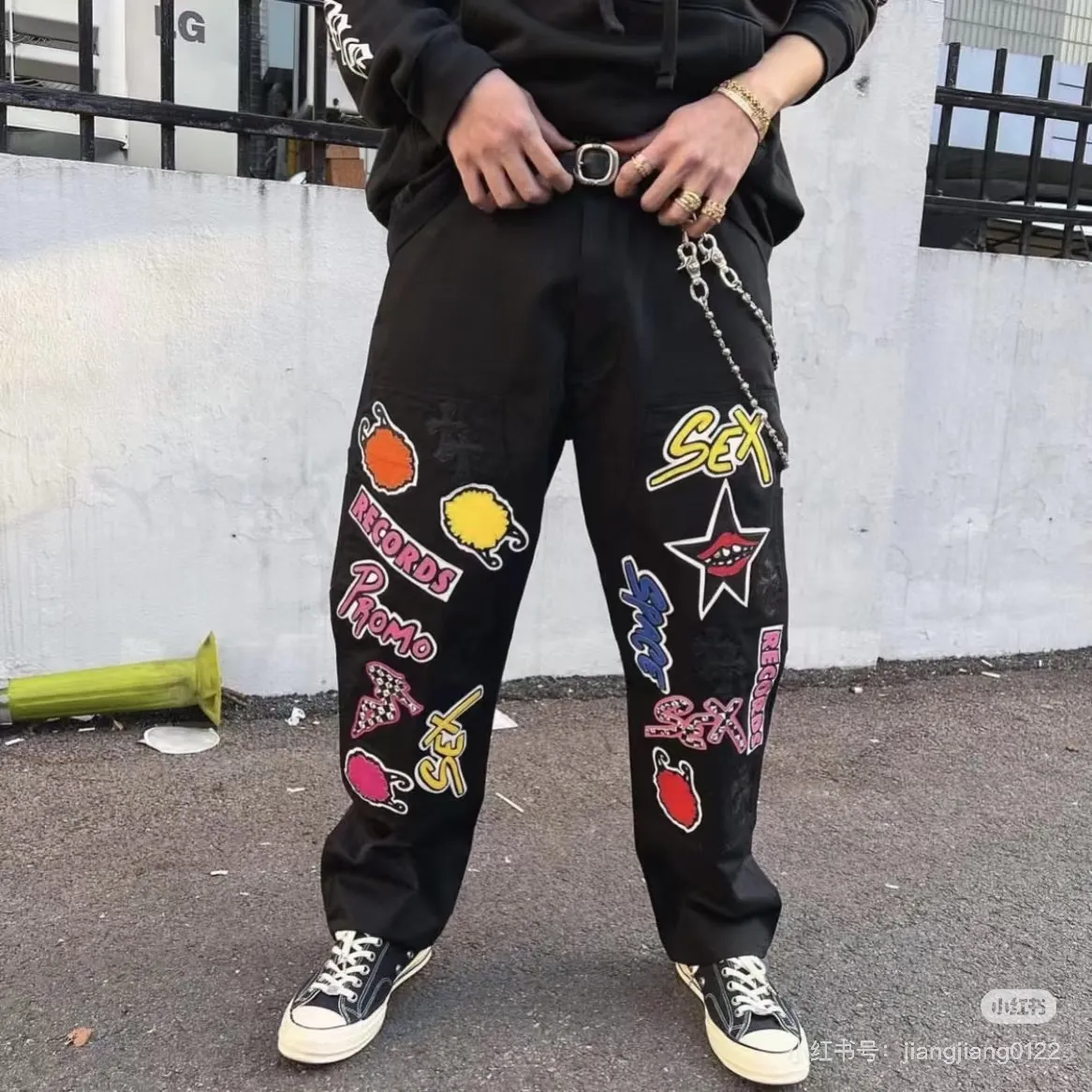 P280 Style number: D305 SIZE #28 30 32 34 36 CHROME HEARTSChrome Heart Sex Records graffiti overalls #Chrome Heart